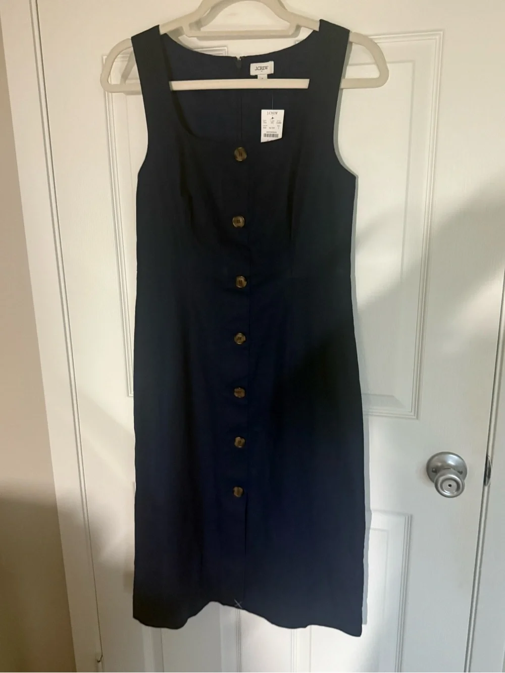 J.Crew Linen-Cotton Blend Button-Front Midi Dress. Original retail price $148.